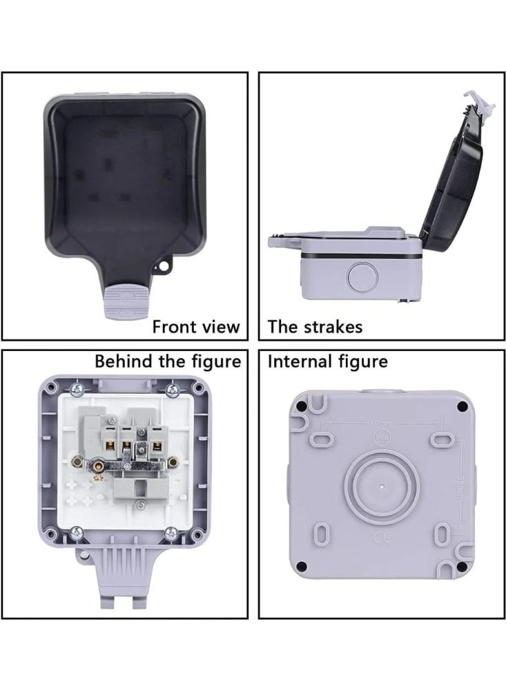 IP66 Waterproof Outdoor Socket with Switch & Indicator Light – 2-Gang Surface Mounted Garden Socket with Hinged Lid - Image 5
